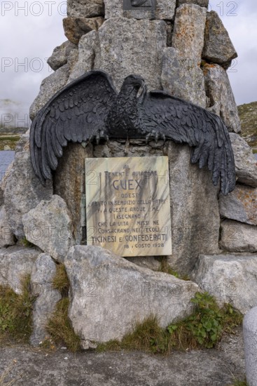 Aviation memorial, memorial to the Vaud aviator Adrien Guex 1928 at Lago della Piazza, Gotthard
