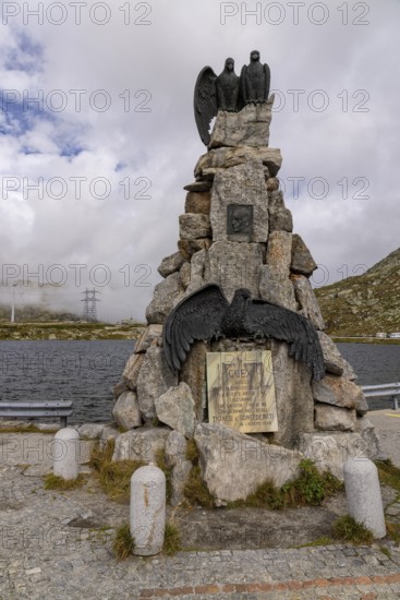 Aviation memorial, memorial to the Vaud aviator Adrien Guex 1928 at Lago della Piazza, Gotthard