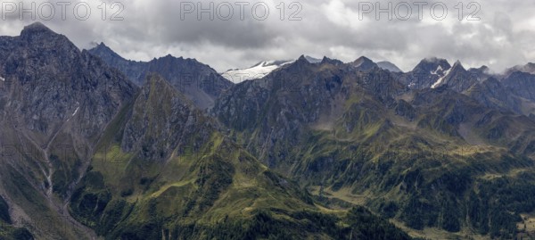 View over the Bedretto valley into the Cristallina area, Basodino glacier in the background,