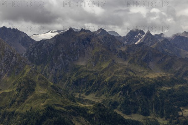 View over the Bedretto valley into the Cristallina area, Basodino glacier in the background,