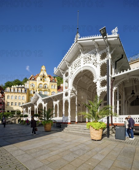 Swiss-style market colonnade, spa, healing spring, health, mineral, mineral water, illness, Karlovy