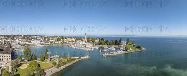 Harbour area, ferry port, yacht harbour, marina of Romanshorn with Seepark, aerial view, panorama,