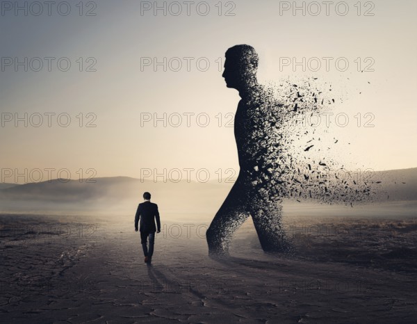 Creative image showing a silhouette of a man merging with an abstract dispersion effect and