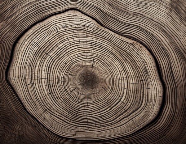 Detailed view of a tree cross-section highlighting its growth rings. Ideal for illustrating