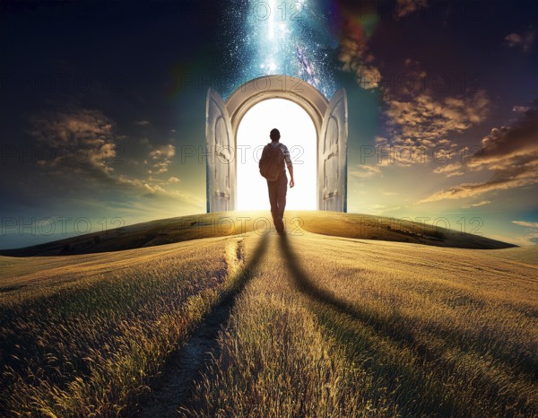 Concept Spirituality, Afterlife, Light Energy, Transcendence, Reality. Soul transcends through