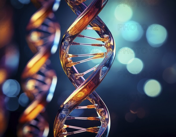 Colorful depiction of a DNA strand, highlighting molecular connections and biology insights,
