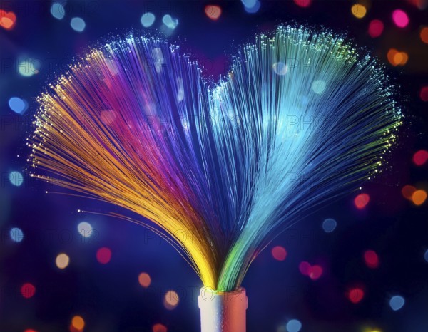 Colorful artistic display featuring vibrant light patterns shaped like a heart, expressing love and