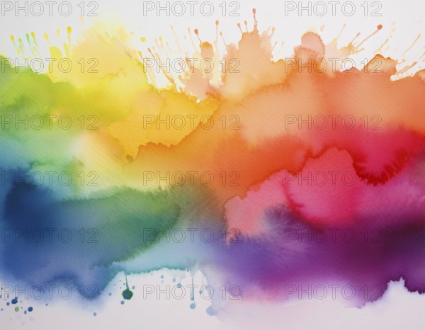 Bright watercolor art showcasing vibrant hues blending with artistic paint splashes, perfect for