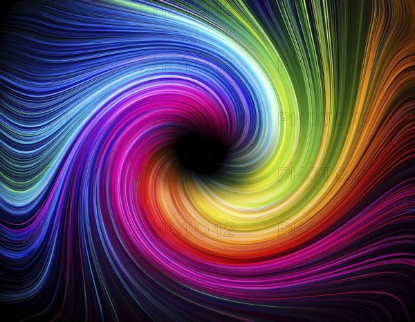 Abstract art depicting vibrant streaks of light forming a swirling vortex against a dark