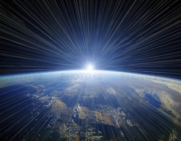 A captivating depiction of Earth from orbit, showcasing the planet's vibrant surface and glowing