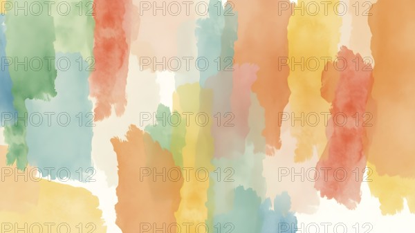 A vibrant display of abstract watercolor artwork featuring a spectrum of soft and bright hues,