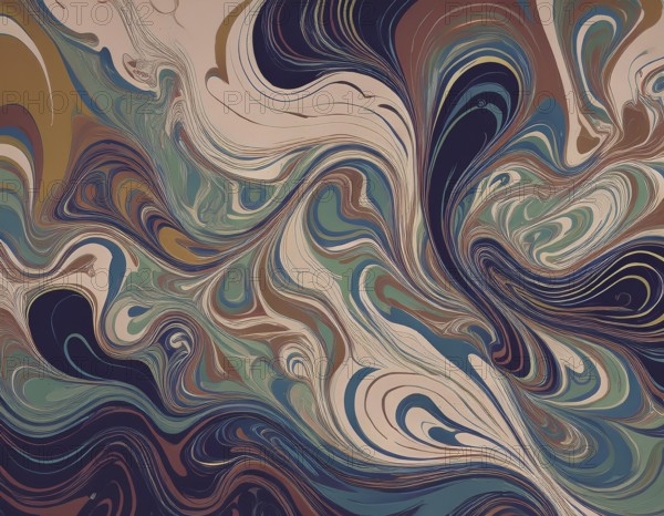 Abstract Marble Waves Acrylic Background. Abstract fluid art with swirling colors and bubbles,