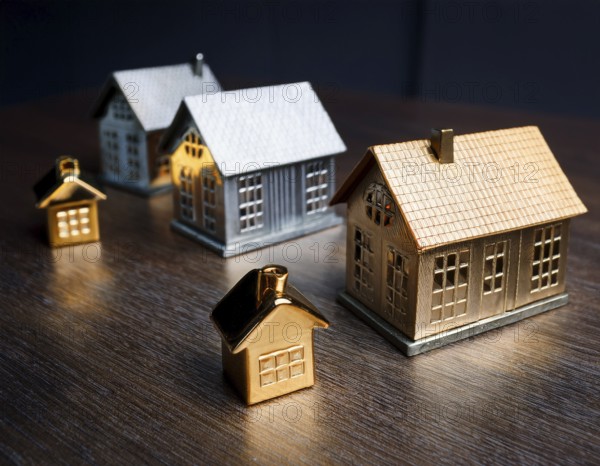 A collection of small model houses with cozy lighting, creating a warm and inviting atmosphere, AI