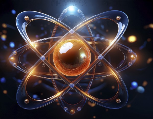 A vibrant illustration of an atomic structure with colorful spheres and connections, illuminated