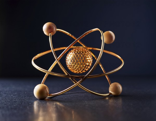 A vibrant illustration of an atomic structure with colorful spheres and connections, illuminated