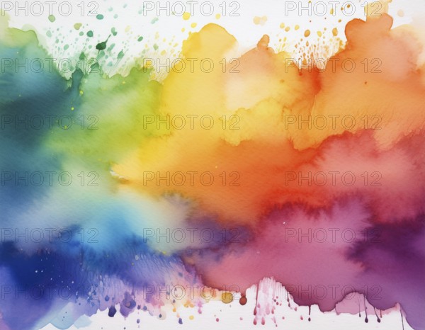 Bright watercolor art showcasing vibrant hues blending with artistic paint splashes, perfect for