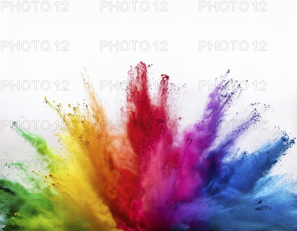 Vibrant watercolor splash in rainbow hues framing a rwhite blank perfect for creative designs, AI