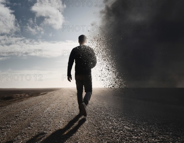 Creative image showing a silhouette of a man merging with an abstract dispersion effect and