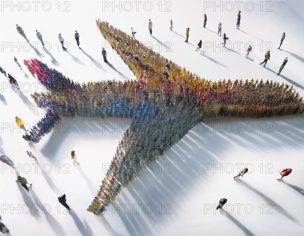 A creative illustration emphasizing teamwork and unity, depicting people arranged to shape an