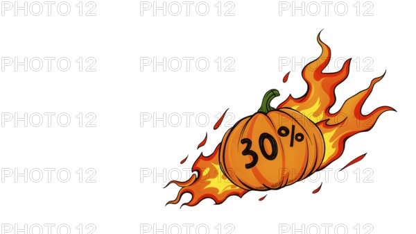 A fiery pumpkin with 30% off written, symbolizing a Halloween discount or seasonal sale. AI