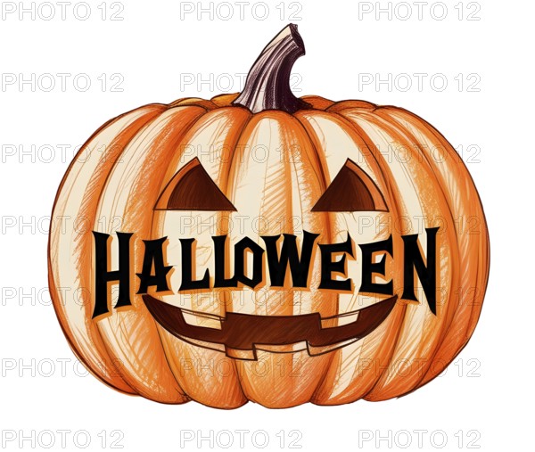 A carved pumpkin with 'Halloween' written on it, evoking a spooky and festive atmosphere. AI