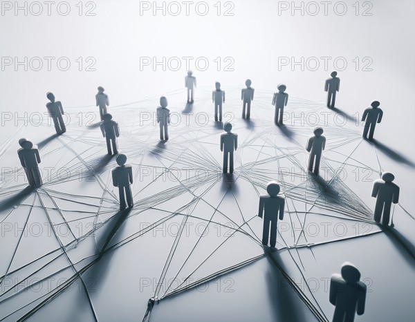 Interconnected colorful figures symbolize communication, teamwork, and social networking,