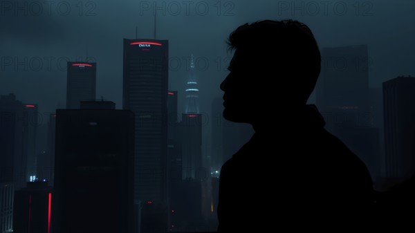 Celebrate ambition with man silhouette cityscape art, a motivational poster symbolizing dreams,