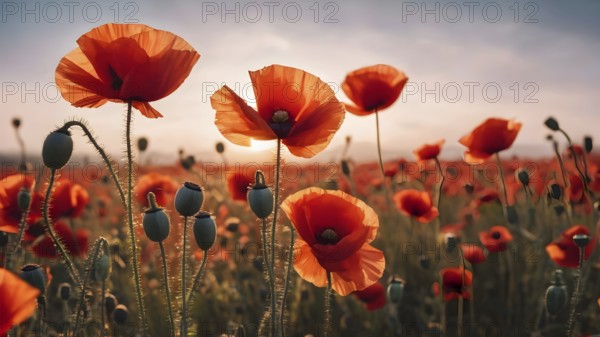 Poppy field wall art print featuring a blooming landscape, celebrating natural beauty, harmony, and