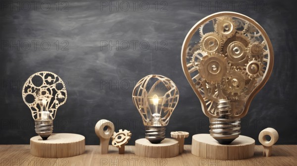 Light bulb with gears concept poster symbolizing creativity, invention, innovation, mechanical