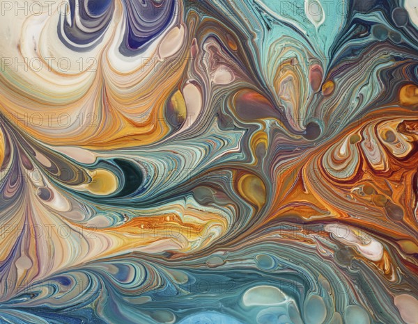 Abstract Marble Waves Acrylic Background. Abstract fluid art with swirling colors and bubbles,