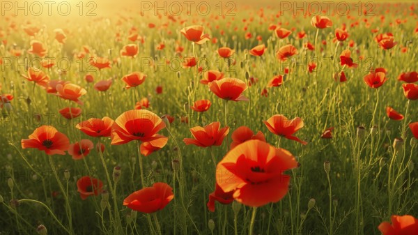 Poppy field wall art print featuring a blooming landscape, celebrating natural beauty, harmony, and