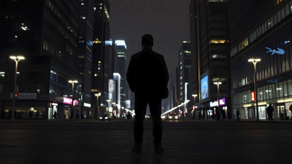 Celebrate ambition with man silhouette cityscape art, a motivational poster symbolizing dreams,