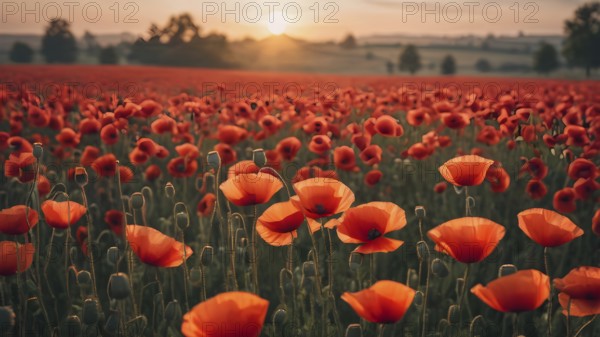 Poppy field wall art print featuring a blooming landscape, celebrating natural beauty, harmony, and