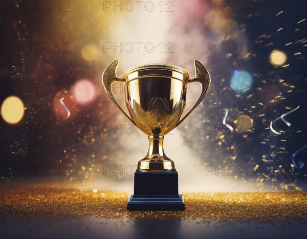 Concept of celebration and achievement. Goal achievement concept.. Winner champion trophy cup, AI
