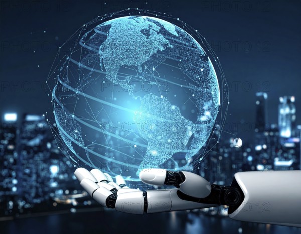 Futuristic AI chatbot hologram symbolizing digital communication, smart assistance, and innovative
