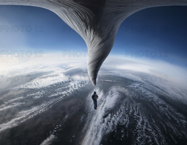 Tornado concept image showing powerful funnel cloud, symbolizing destructive natural forces,