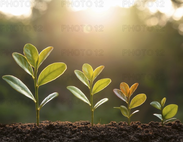 Growing Plant Sequence - a seedling grows progressively- metaphor for success or growth, AI