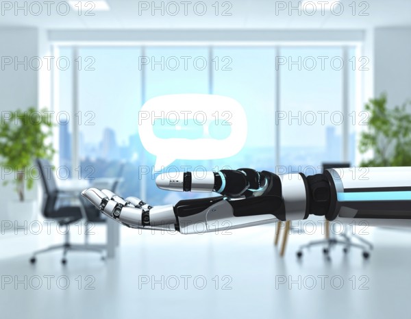 Futuristic AI chatbot hologram symbolizing digital communication, smart assistance, and innovative