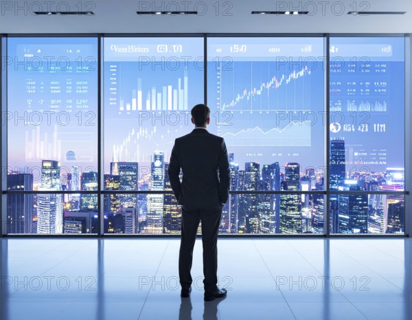 A businessman reviewing financial data on digital screen, representing investment planning,