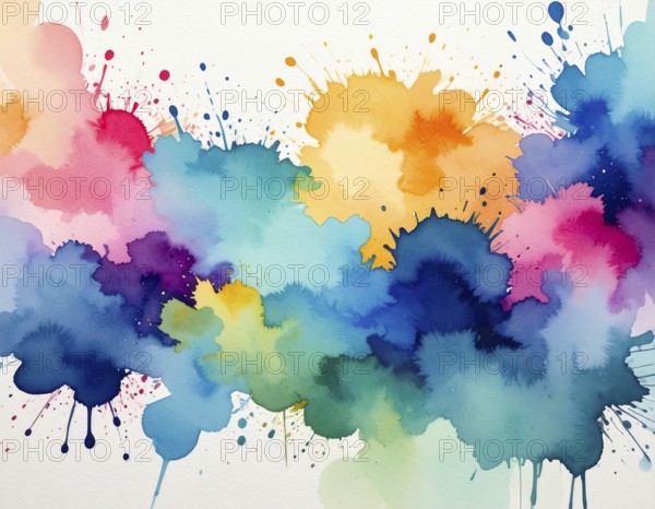Watercolor splash art on white background, modern abstract poster for stylish décor, creativity,
