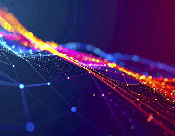 Neural network glowing brain wall art poster, abstract digital connections symbolizing