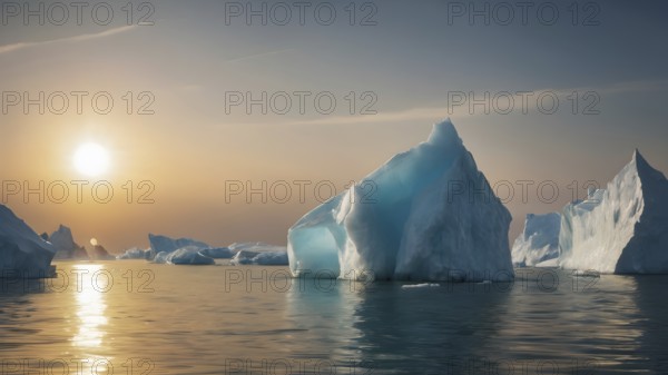 Melting iceberg in sea art print, symbolic wall decor reflecting climate change, nature's
