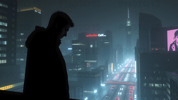 Celebrate ambition with man silhouette cityscape art, a motivational poster symbolizing dreams,