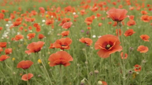 Poppy field wall art print featuring a blooming landscape, celebrating natural beauty, harmony, and