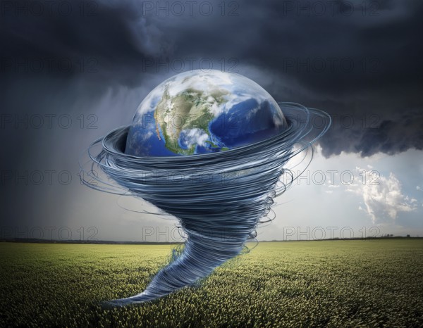 Tornado concept image showing powerful funnel cloud, symbolizing destructive natural forces,