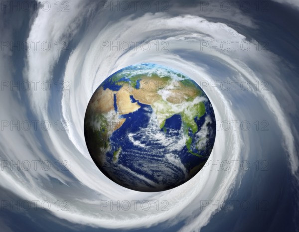 Tornado concept image showing powerful funnel cloud, symbolizing destructive natural forces,