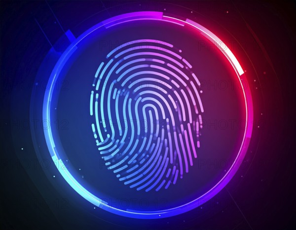 Glowing digital fingerprint wall art symbolizing cybersecurity, identity protection, and futuristic