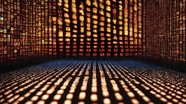 Digital matrix movie screen poster featuring green falling code and futuristic cyberpunk design for