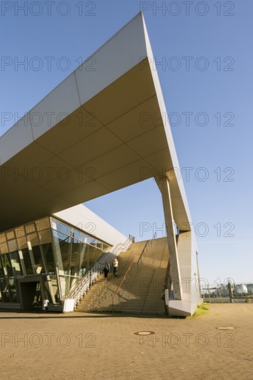 View of the stairs to the viewing point of the Hamburg Cruise Centre Altona, people as accessories,