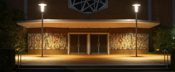 Night shot of the main entrance to the parish church of St Peter and Paul, Neustadt am Rübenberge,